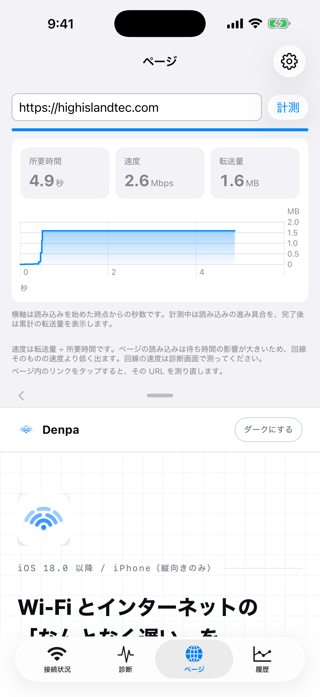 ページの計測の画面